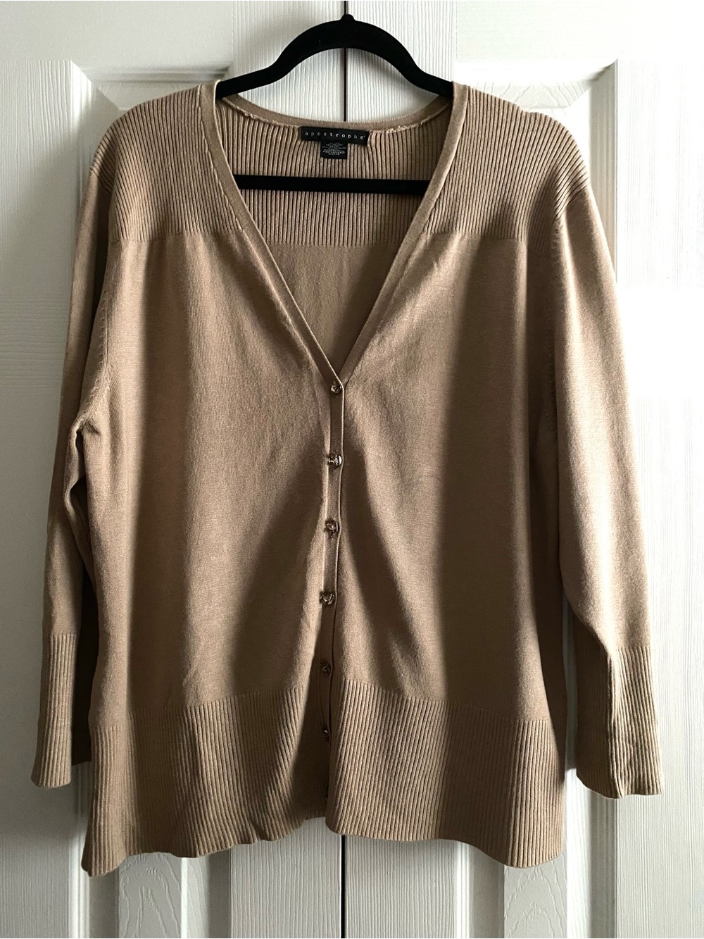APOSTROPHE V NECK LONG LINE CARDIGAN SWEATER CAREER WEAR NEUTRAL TAN XL